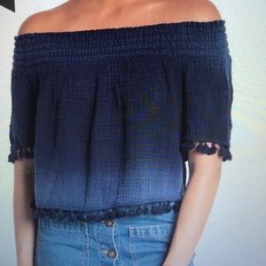 Michael Stats Tassel Trim Smocked Top